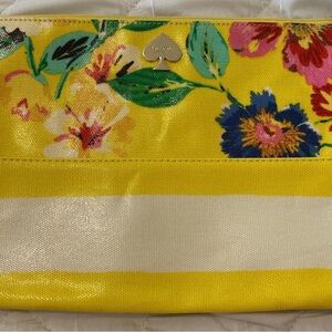 kate spade Yellow Floral & Stripe Cosmetic Pouch medium sized vintage